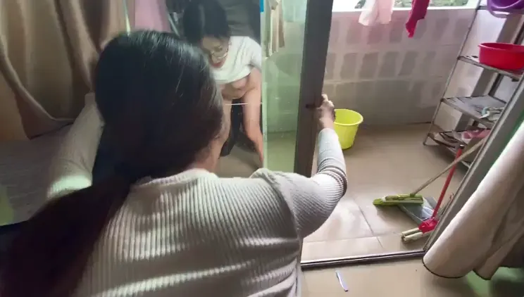 Doggy girl in front of the mirror
